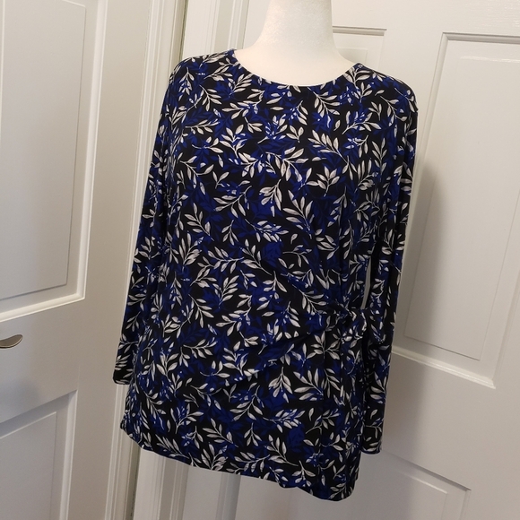 Kasper Floral Print Knit Top Size XL, Side Tie Business, Classic - Picture 1 of 10